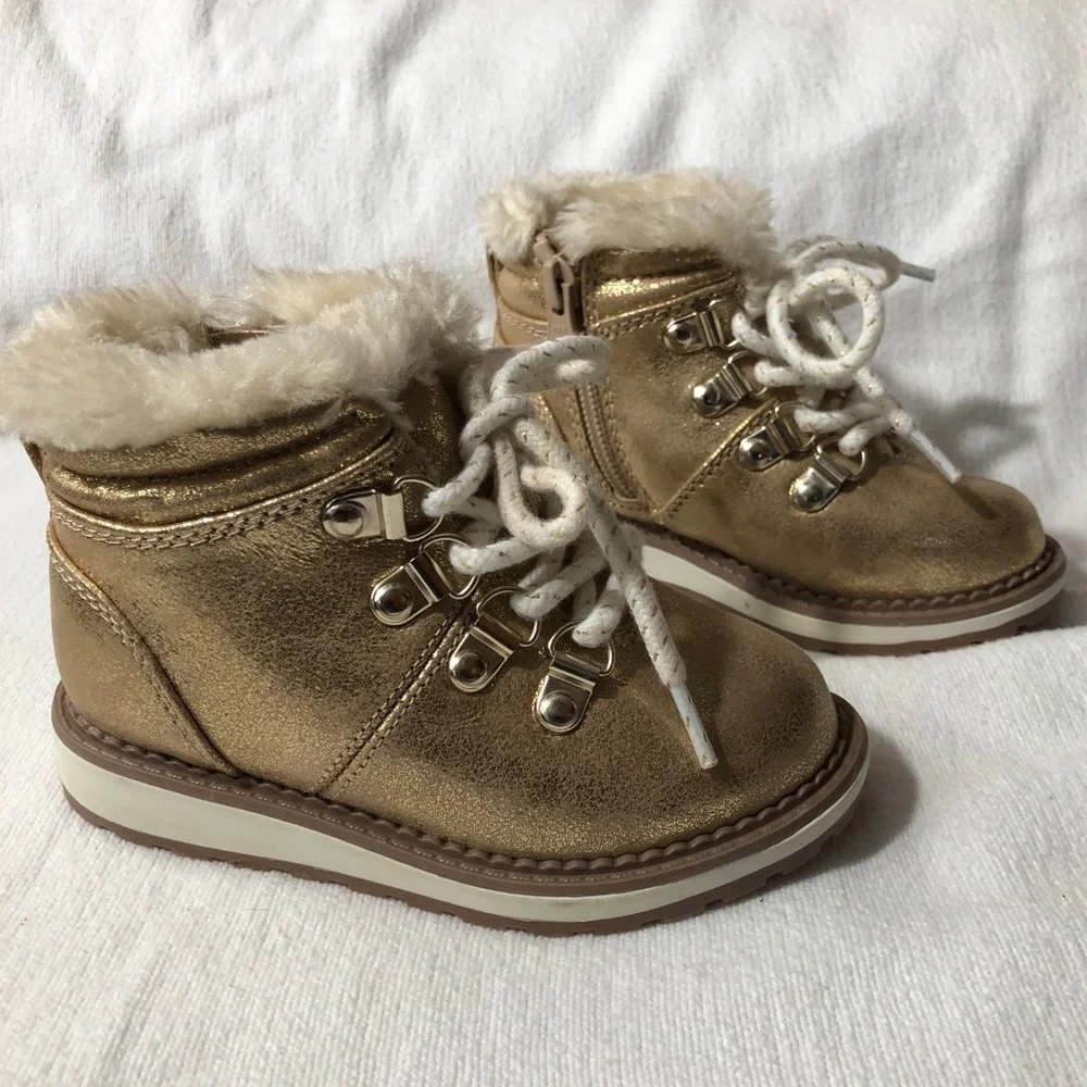 Cat & Jack Glittery Gold Ankle Boots Toddlers Size 7